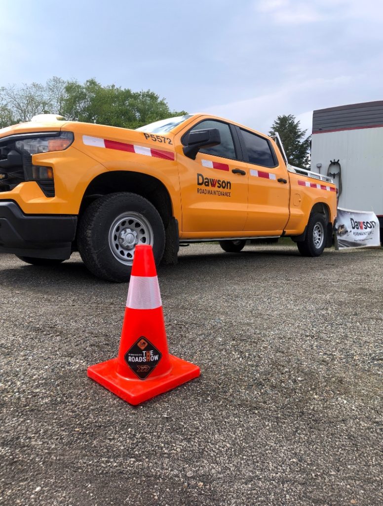 Dawson Road Maintenance Truck and BC Road Builders’ RoadShow Cone in Tl’etinqox